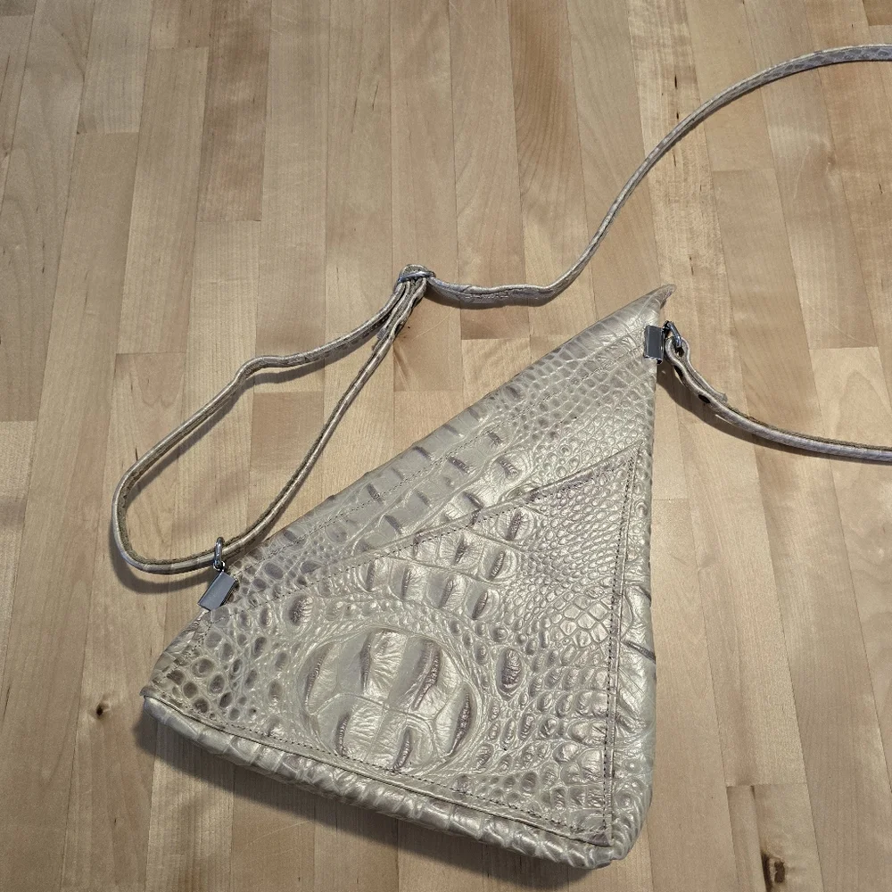 Crocodile Embossed Leather Angle Crossbody Purse